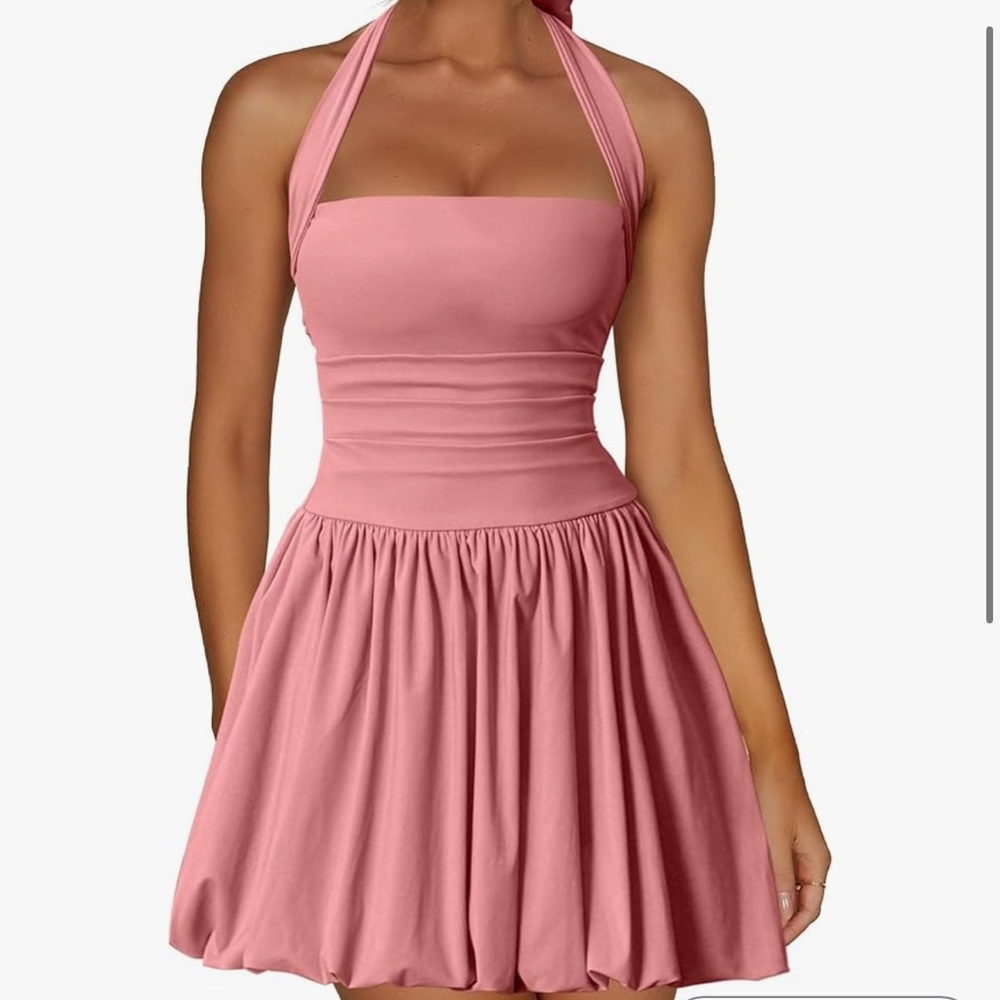 Elegant Pink Halter Dress